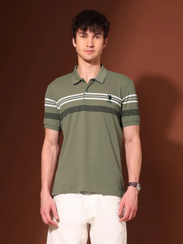 US POLO olive green plain polo t-shirt