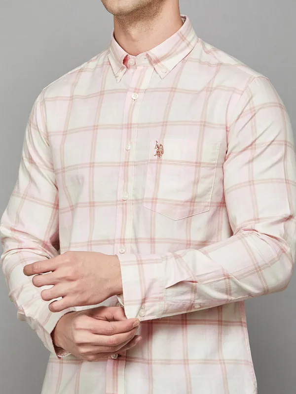 US POLO peach cotton casual flannel shirt for men