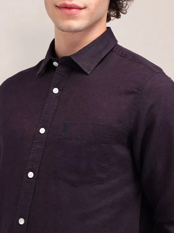 US POLO plain dark purple cotton shirt for men