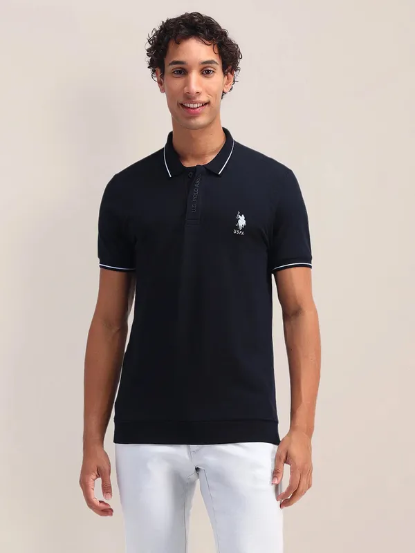 US POLO plain slim fit navy cotton t-shirt for men