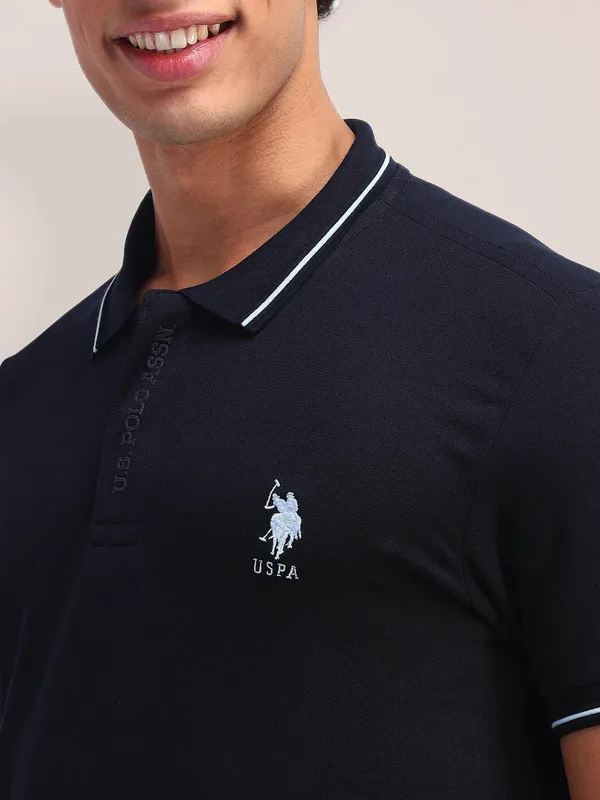 US POLO plain slim fit navy cotton t-shirt for men