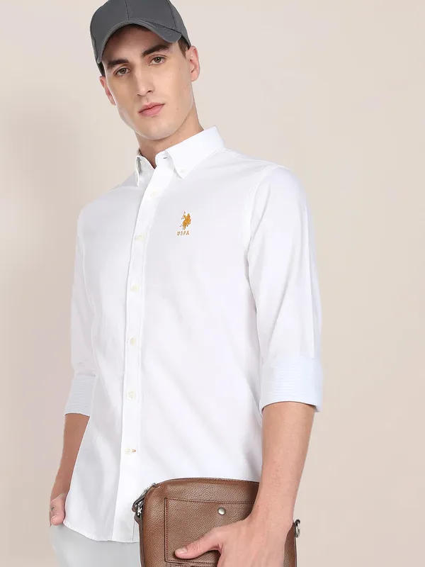 US POLO plain white casual wear mens shirt