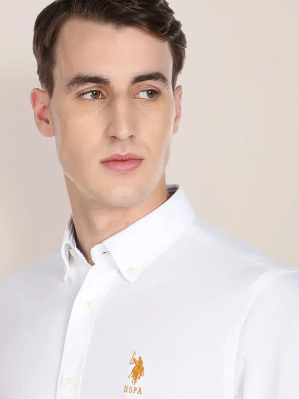 US POLO plain white casual wear mens shirt