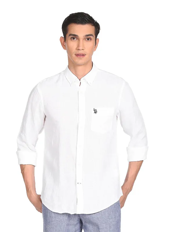 US Polo plain white linen slim fit casual t shirt