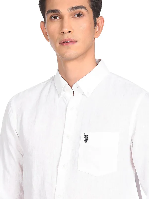 US Polo plain white linen slim fit casual t shirt