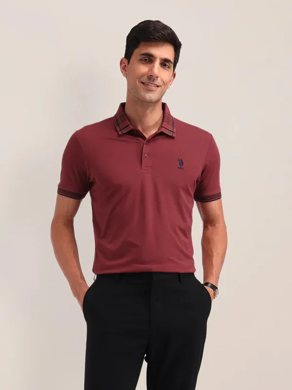 US POLO plain wine cotton slim fit t-shirt for men