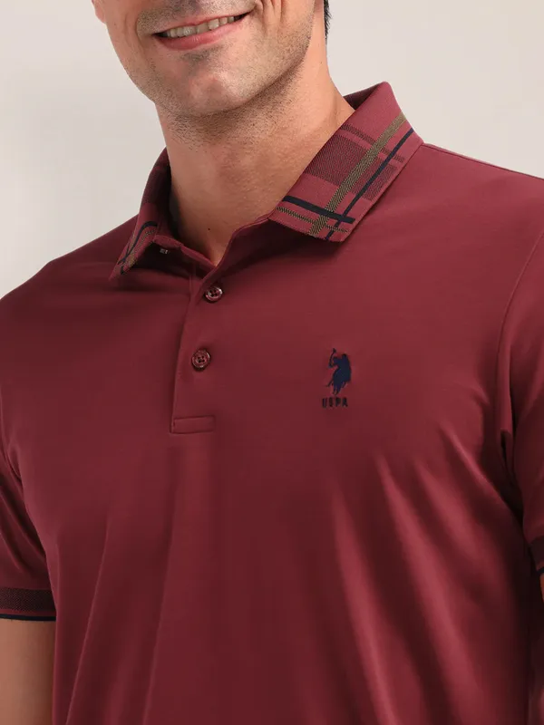 US POLO plain wine cotton slim fit t-shirt for men