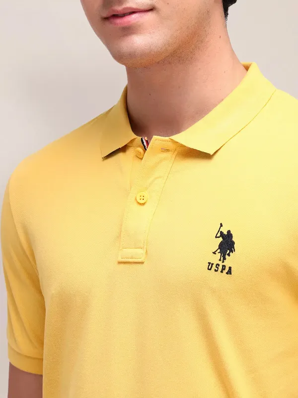 US POLO plain yellow cotton slim fit polo t-shirt
