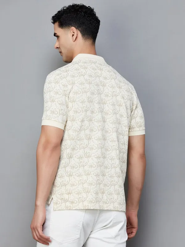 US POLO printed beige cotton slim fit t-shirt