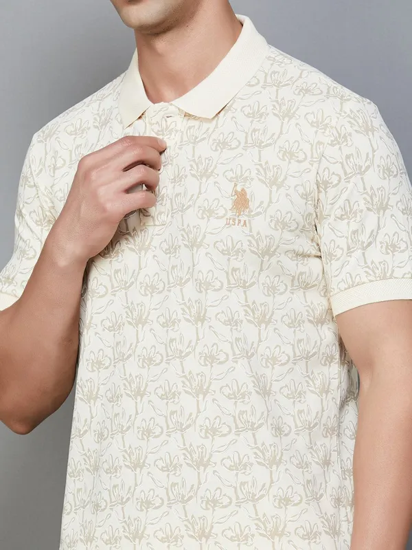 US POLO printed beige cotton slim fit t-shirt