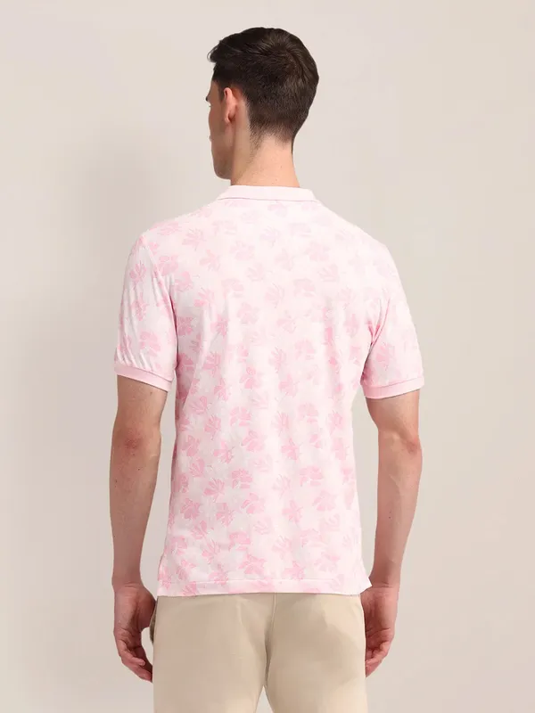 US POLO printed cotton light pink slim fit men t-shirt