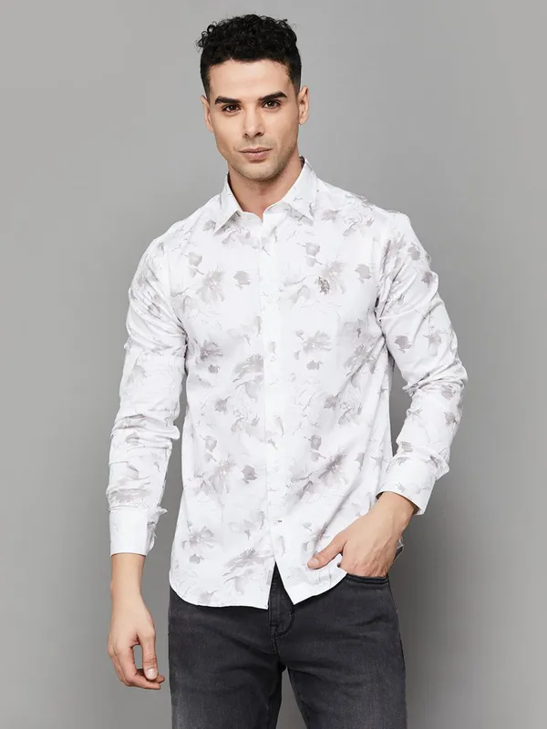 US POLO printed white casual wear cotton shirt