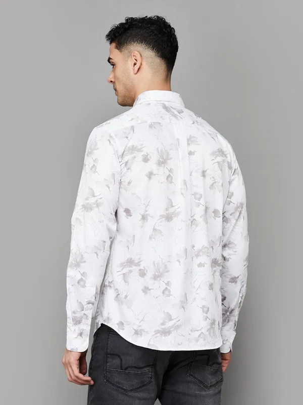US POLO printed white casual wear cotton shirt