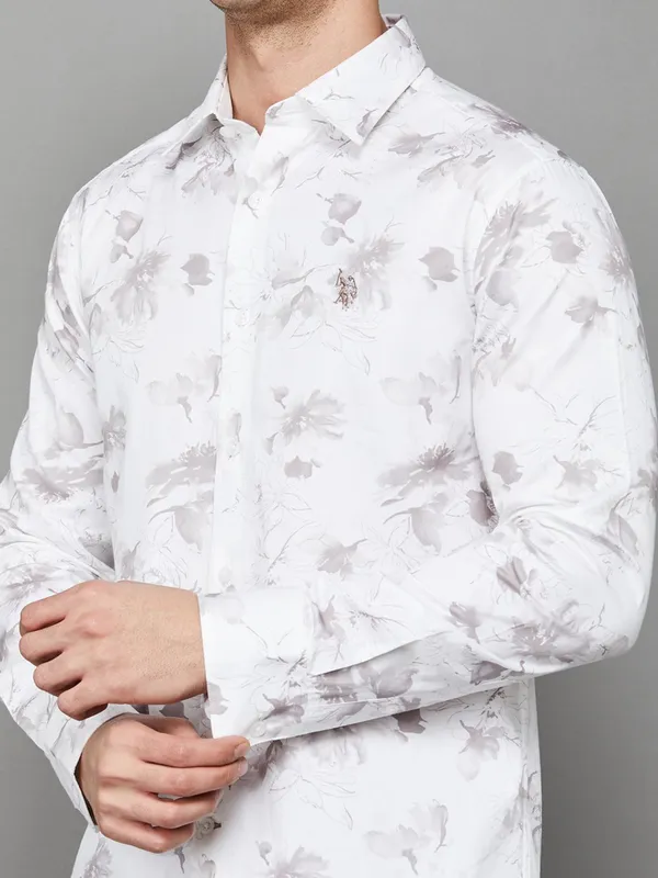 US POLO printed white casual wear cotton shirt