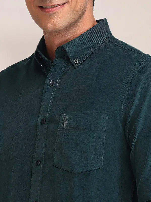 US POLO rama green cotton plain shirt for men