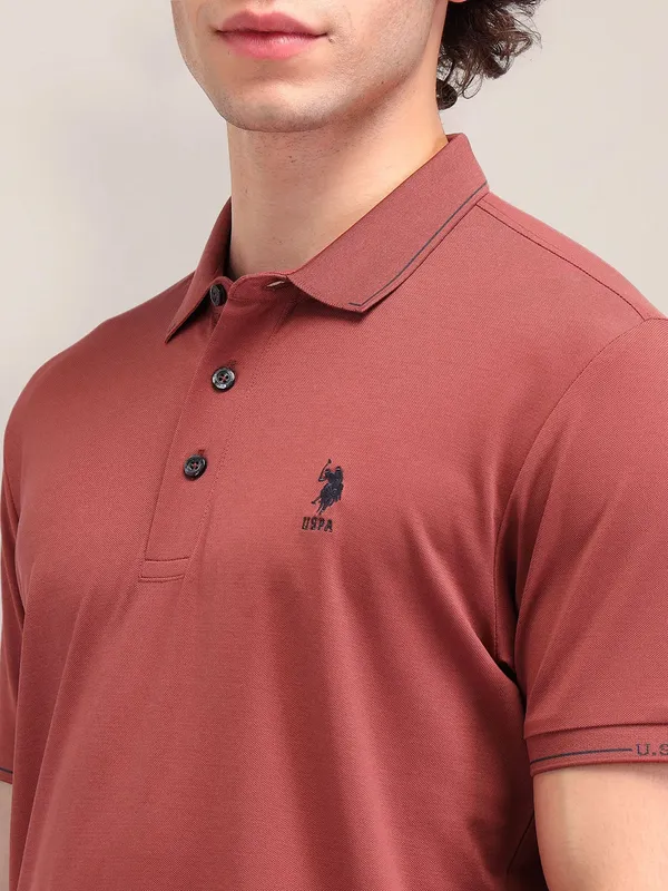 US POLO salmon pink solid polo neck t-shirt