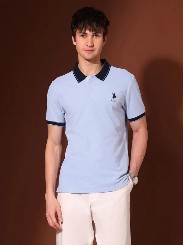 US POLO sky blue plain polo t-shirt