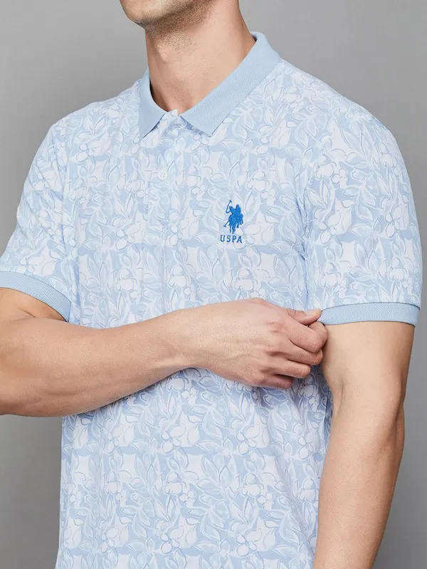 US POLO sky blue printed cotton t-shirt
