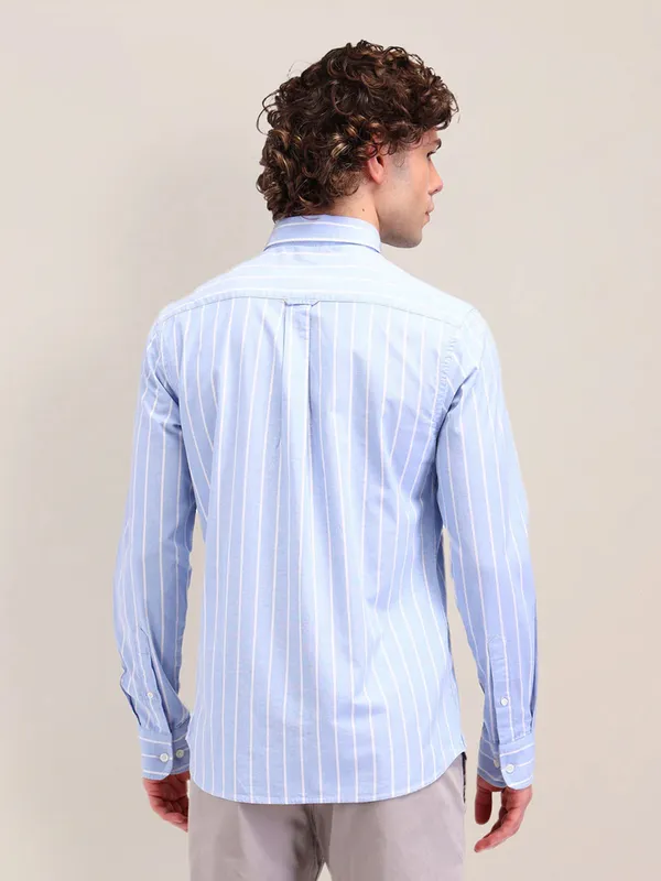 US POLO sky blue striped cotton slim fit shirt