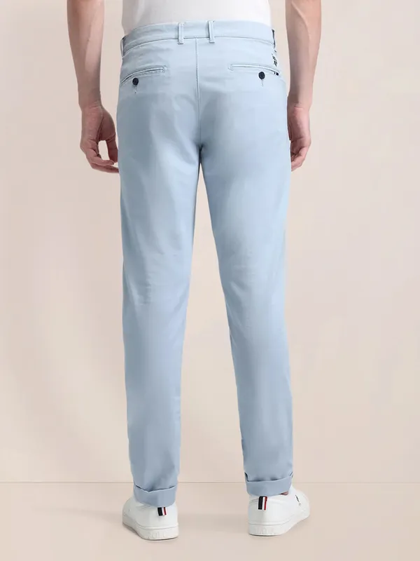 US POLO sky solid trouser cotton slim fit