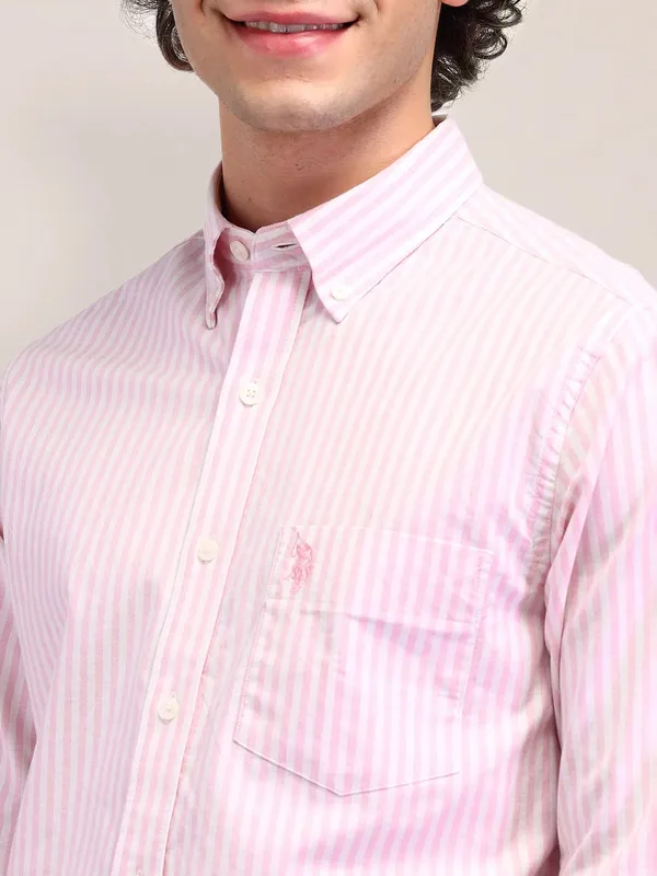 US POLO slim fit pink and white striped shirt