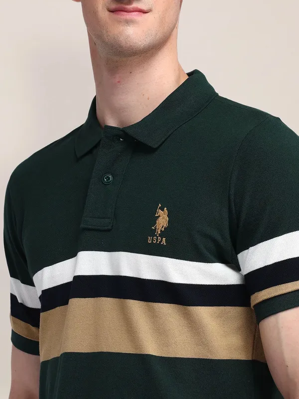 US POLO slim fit stripe green cotton t-shirt for men