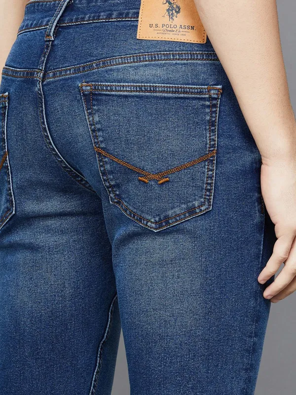 US POLO slim tapere washed blue denim men jeans