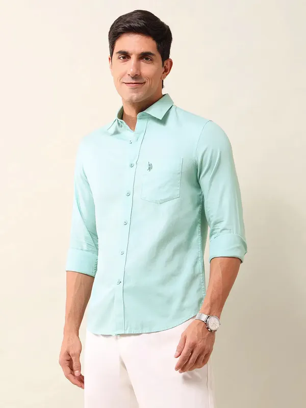 US POLO solid aqua casual wear mens shirt