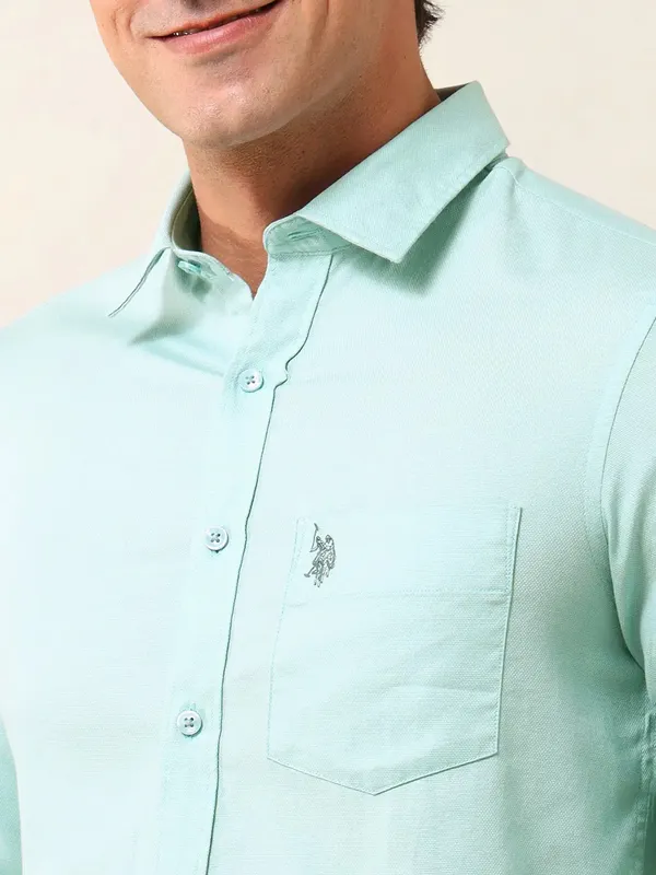US POLO solid aqua casual wear mens shirt