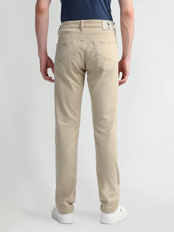 US POLO solid beige denim slim taper jeans