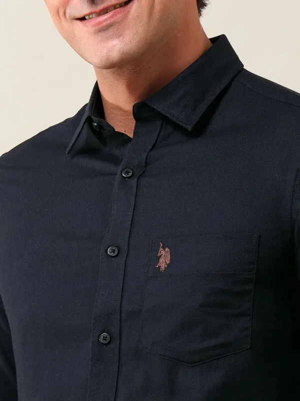 US POLO solid black casual wear mens shirt