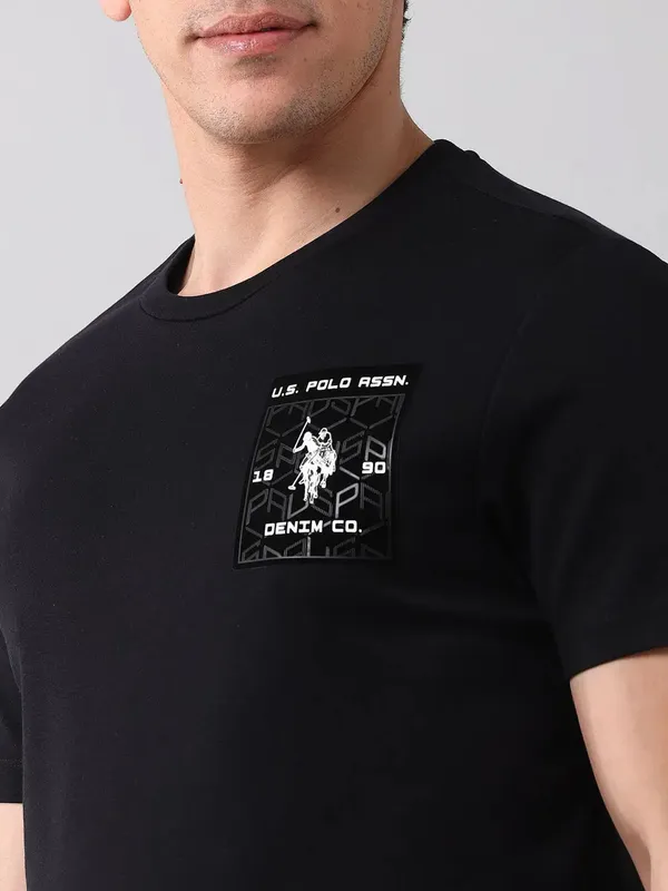 US POLO solid black cotton slim fit t-shirt