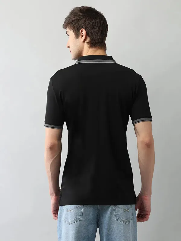 US POLO solid black cotton slim fit t-shirt for men