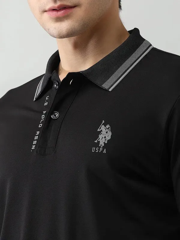 US POLO solid black cotton slim fit t-shirt for men