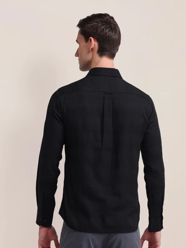 US POLO solid black slim fit cotton shirt