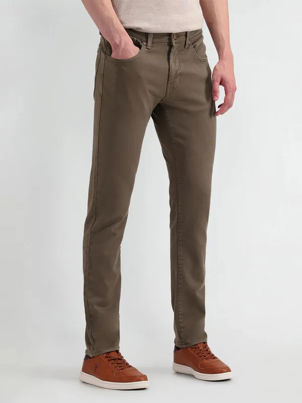 US POLO solid brown denim slim taper jeans
