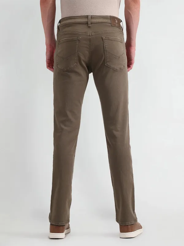 US POLO solid brown denim slim taper jeans