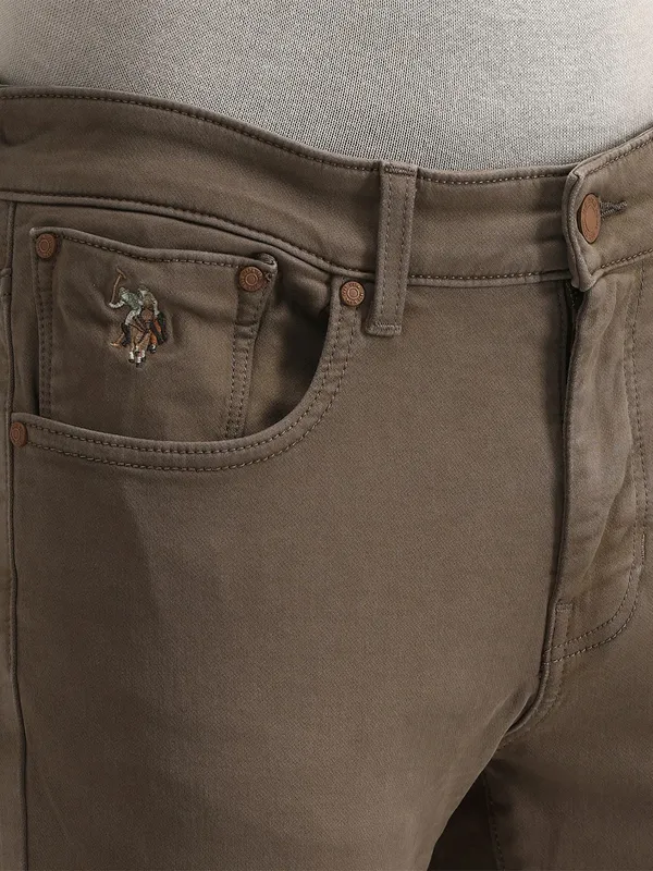 US POLO solid brown denim slim taper jeans
