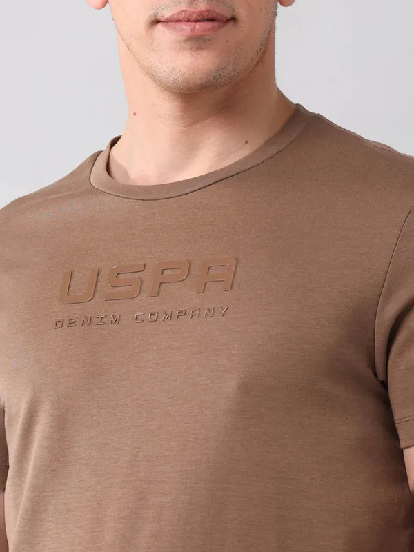 US POLO solid brown slim fit casual t-shirt for men