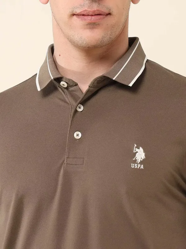 US POLO solid coffee cotton slim fit polo t-shirt
