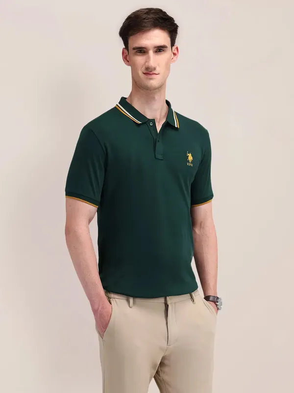 US POLO dark green striped polo t-shirt