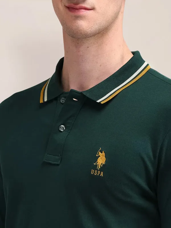 US POLO dark green striped polo t-shirt