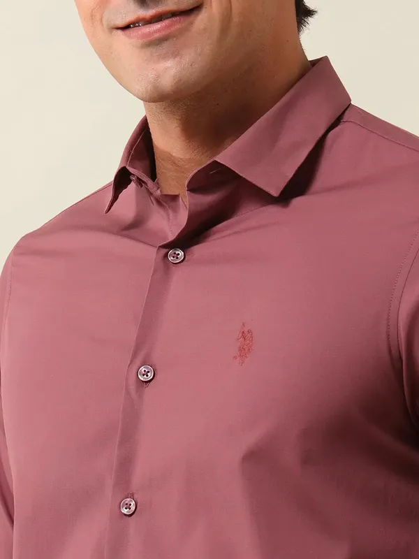 US POLO solid dark pink slim fit mens casual shirt