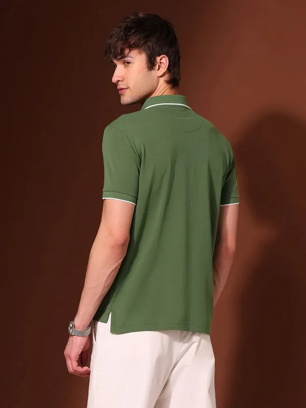 US POLO solid green cotton slim fit polo t-shirt