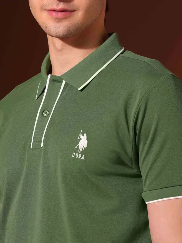 US POLO solid green cotton slim fit polo t-shirt