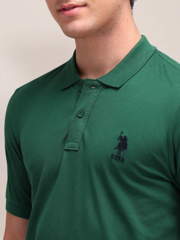 US POLO solid green slim fit mens polo t-shirt