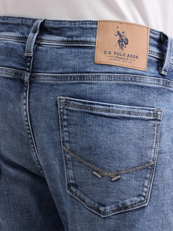 US POLO solid light blue denim slim fit