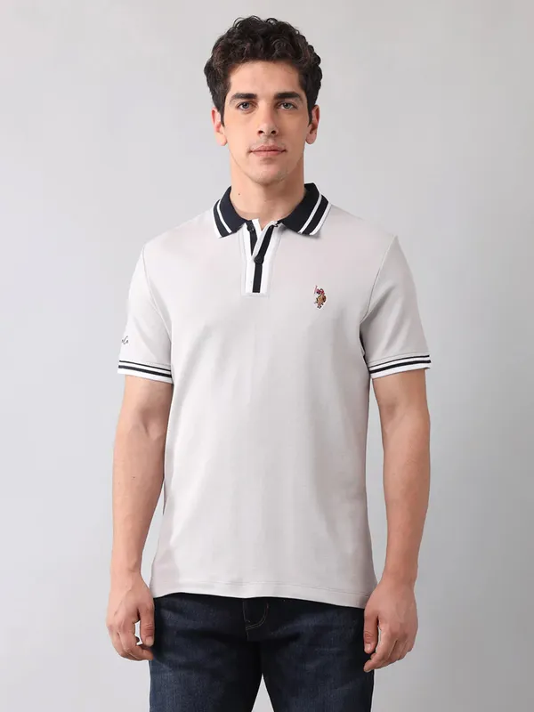 US POLO solid light grey polo t-shirt for men