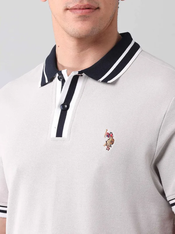 US POLO solid light grey polo t-shirt for men
