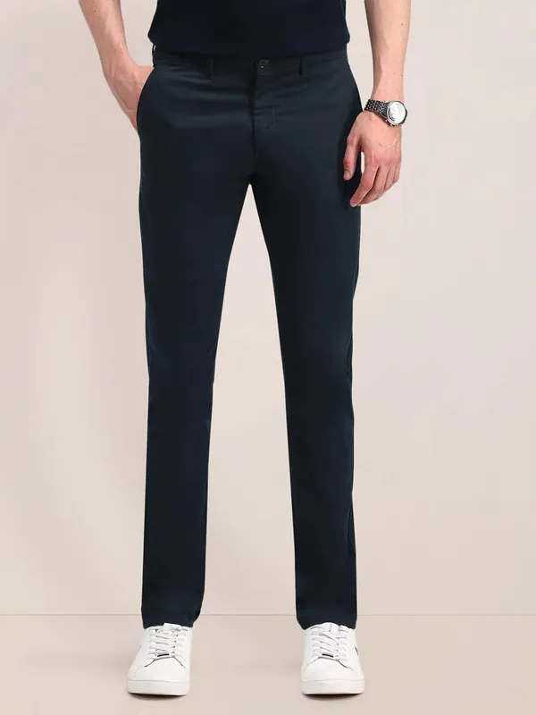 US POLO solid navy cotton trouser slim fit